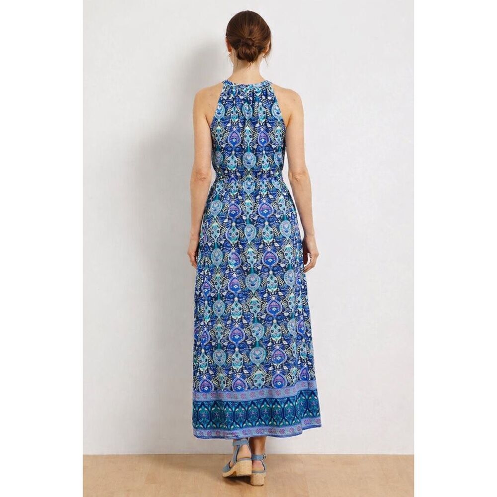 Talbots Floret Medallion Tie Waist Maxi Dress Blue Size18W - Picture 2 of 11